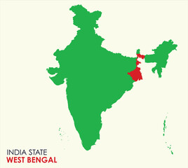 Fototapeta premium Map of West Bengal, Map of West Bengal with Indian Map, West Bengal state of India Vector Illustration. 