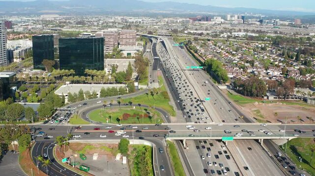 Aerial drone shot view of Orange County Costa Mesa Irvine buildings airport 07