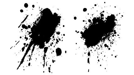 Abstract black paint splatter on white background. Stylish, grunge with a rough, worn look in dust and scratches on a white background. Brush strokes, stain grunge isolated on white background,