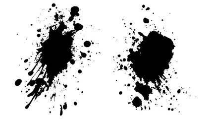 Abstract black paint splatter on white background. Stylish, grunge with a rough, worn look in dust and scratches on a white background. Brush strokes, stain grunge isolated on white background,