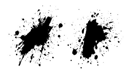 Abstract black paint splatter on white background. Stylish, grunge with a rough, worn look in dust and scratches on a white background. Brush strokes, stain grunge isolated on white background,
