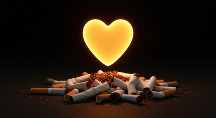 Quit Smoking Concept Pile of Cigarettes with Heart Symbol Above