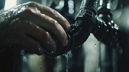 Plumber tightening pipe joints. Featuring plumbing skills and maintenance