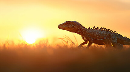 Fototapeta premium Reptile Silhouette at Sunset in Grassland