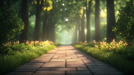Obraz premium Sunlit Path Through Tranquil Forest