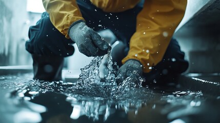 Plumber unclogging a drain. Featuring plumbing tools and efficiency