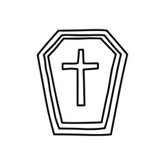 Obraz premium Simple coffin illustration with cross symbol design - minimalist black and white 