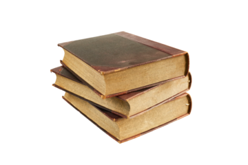 stack of old historical medieval books isolated on white or transparent png
