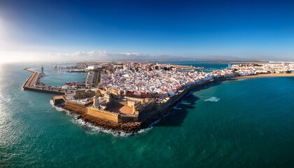 aerial view of the city of cadiz and the castle of san sebastian