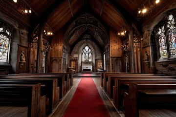 Fototapeta premium Peaceful Interior of a Traditional Church. AI generated image