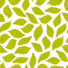 Seamless pattern with green leaves. Vector flat botanical background