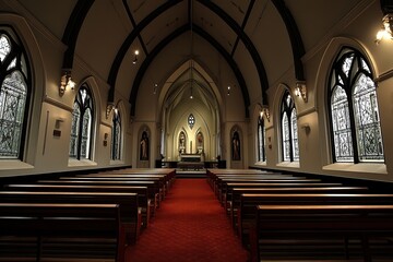 Fototapeta premium Peaceful Interior of a Traditional Church. AI generated image