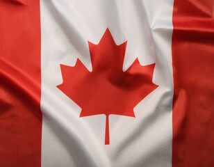 Canadian flag with red maple leaf on textured fabric background