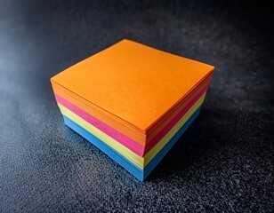 Fototapeta premium a vibrant stack of sticky notes sits on a dark textured surface ready for use in organizing tasks notes and reminders effectively