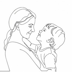 Mother and Child Line Art