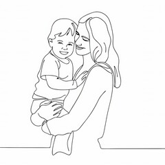 Mother and Child Line Art