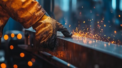 Sheet metal worker bending a steel panel with a press brake. Featuring precision and technical expertise