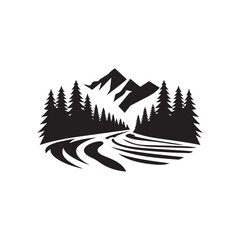 Fototapeta premium river mountain vector silhouette line art logo idea