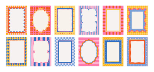 Wavy frames. Doodle wave edge borders. Retro Dolce Vita curved shapes, rectangular, oval, circular elements, frame, forms. Abstract geometric posters. Vector pattern set