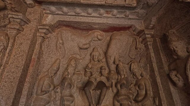  UHD 4K / 60 FPS Video - Exclusive Monolithic Rock Carved- Varaha Cave Temple is UNESCO's World Heritage Site located at Mamallapuram or Mahabalipuram in Tamil Nadu, South India. worlds wonder site.