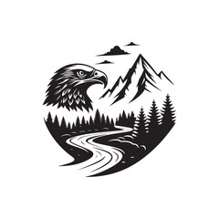 river mountain vector silhouette line art logo idea