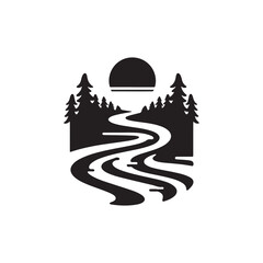 river mountain vector silhouette line art logo idea