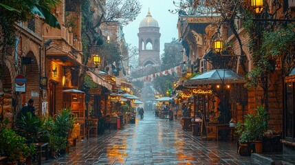 Fototapeta premium Rainy Day in Tbilisi's Charming Old Town