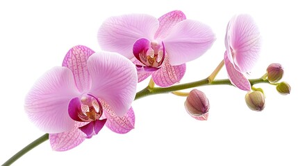 Obraz na płótnie Canvas Beautiful pink orchids blooming gracefully on a delicate stem in bright light at a botanical garden