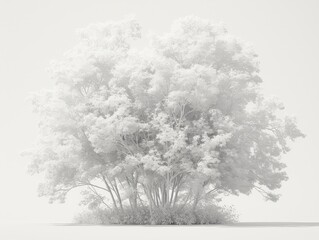 Ethereal all white bush and shrub, leaves, branches, bright and peaceful
