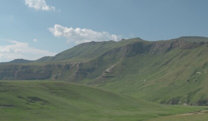 Nature view, grassland, lawn, mountain landscape, sky, mountain, nature, 3D illustration