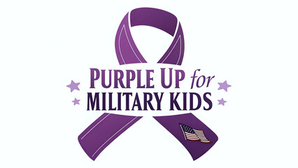 Purple Ribbon Logo for Military Kids with Patriotic Stars and Text Generative AI