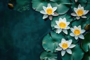 White lotus flowers on dark water