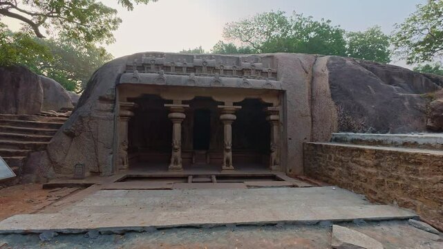  UHD 4K / 60 FPS Video - Exclusive Monolithic Rock Carved- Varaha Cave Temple is UNESCO's World Heritage Site located at Mamallapuram or Mahabalipuram in Tamil Nadu, South India. worlds wonder site.