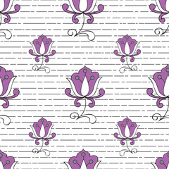 seamless repeat pattern with beautiful purple floral motifs on a striped  white textured background perfect for fabric, scrap booking, wallpaper, gift wrap projects