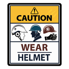 Fototapeta premium Vector illustration of common industrial safety signs like “Caution,” “Wear Helmet,” isolated on white background. 