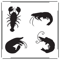 Shrimp silhouette, Shrimp illustration , Shrimp clipart, Shrimp vector , Shrimp  icon , black Shrimp , Shrimp illustration on white background,