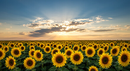 Fototapeta premium Golden Hour Sunflowers AI Generated