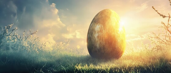 Sunrise on a giant egg in calm scenery