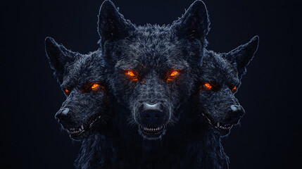 Intimidating portrait of cerberus a hyper realistic three headed dog from greek mythology