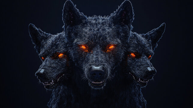 Intimidating portrait of cerberus a hyper realistic three headed dog from greek mythology
