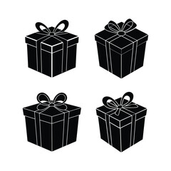 A set of gift box silhouette vector art illustration