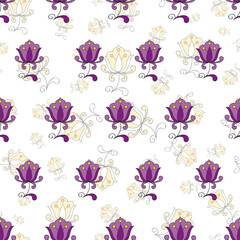 seamless repeat pattern with beautiful purple flowers on a floral textures background perfect for fabric, scrap booking, wallpaper, gift wrap projects