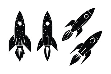 A set of rocket silhouette vector art illustration