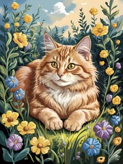 cat and flowers
