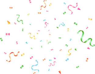 Decoration banner background with colorful winding ribbons confetti, anniversary, celebration, greeting illustration with fun explosion