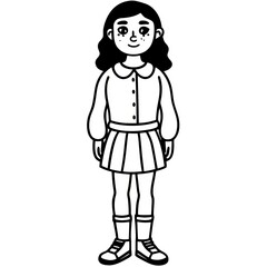 a girl line art stand many style