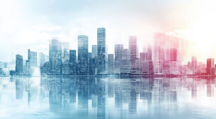 Modern City Skyline Reflection in Calm Waters