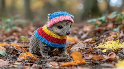 Obraz premium Adorable Hedgehog in Autumn Sweater