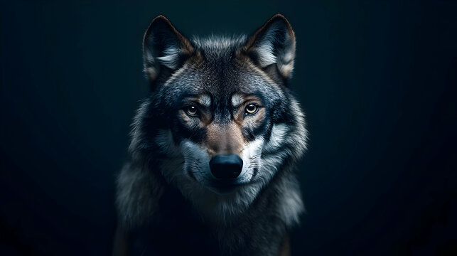 Close Up Portrait Of Wolf In Dark Tones