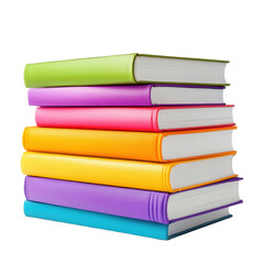 Colorful stack of books in bright hues isolated on Transparent background showcasing various sizes and textures, Stack colorful books of varying sizes isolated on White background
